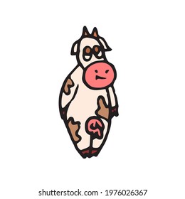 Cheerful funny cow. illustration. Cartoon sketch style. Hand outline drawing of animal. vector