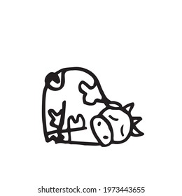 Cheerful funny cow. illustration. Sleeping. Cartoon sketch style. Hand outline drawing of animal. vector