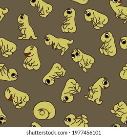 Cheerful funny dinosaur. Seamless dino illustration. Cartoon sketch style. Hand outline drawing of animal. vector