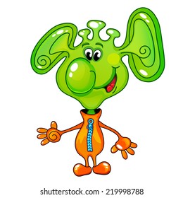 The cheerful funny Green alien, vector illustration