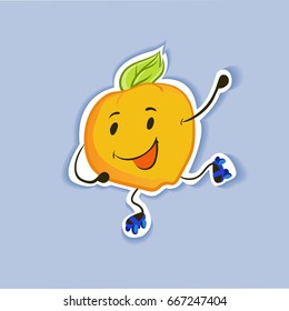 Cheerful, funny orange character - an apple with leaves isolated on a background. Vector illustration.