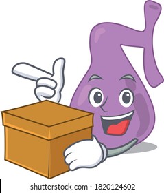 A cheerful gall bladder cartoon design concept having a box