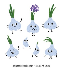

Cheerful garlic character with different poses and emotions