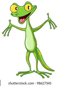 Cheerful gecko raising his arms