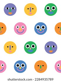 Cheerful geometric faces seamless pattern. Vector illustration.