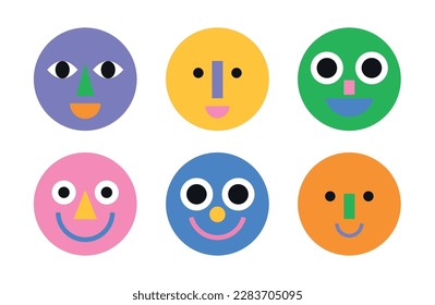 Cheerful geometric faces set. Vector illustration.