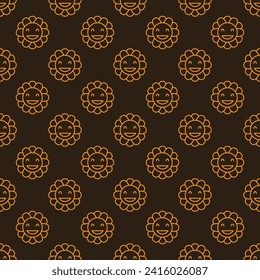 Cheerful Geometric Flower in Groovy 70s style vector concept thin line seamless pattern