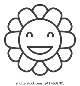 Cheerful Geometric Flower in Groovy 70s style vector concept thin line icon or design element