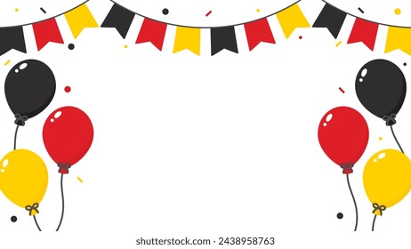 Alegre ilustración de fondo de la celebración de Alemania con el banderín, globos y confeti de la fiesta de Alemania. Ilustración de diseño plano.