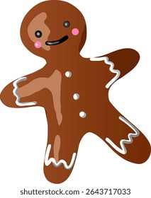 A cheerful gingerbread man cookie with decorative details, ideal for holiday, culinary, or seasonal-themed content.