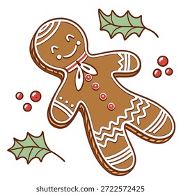 A cheerful gingerbread man cookie with festive decorations