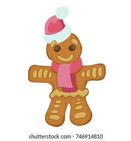 Cheerful gingerbread man on a white background in the style of hand drawing.