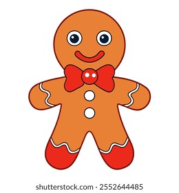 A cheerful gingerbread man with a smiling face in vector format Perfect for festive designs, holiday branding, or Christmas projects Clean, cute, and versatile illustration