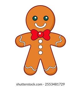 A cheerful gingerbread man with a smiling face in vector format Perfect for festive designs, holiday branding, or Christmas projects Clean, cute, and versatile illustration