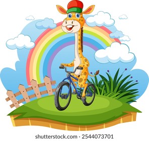 Cheerful giraffe cycling on a sunny day