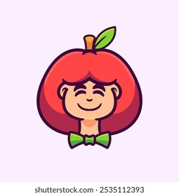 Muchacha alegre con un peinado inspirado en Apple y pajarita verde, perfecto para las Ilustraciones de los niños y la Ilustración vectorial de medios educativos 