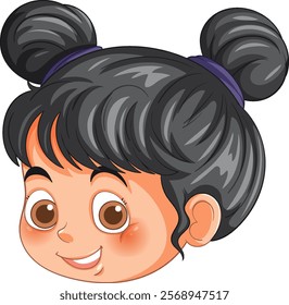 Cheerful girl with big eyes and hair buns