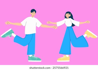 Cheerful girl and boy. Hugging love couple. Modern isolated vector illustration.