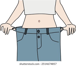 Cheerful Girl Celebrates Weight Loss, Diet and Exercise Brought Results