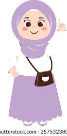 Cheerful Girl Character in Hijab with Sling Bag Illustration