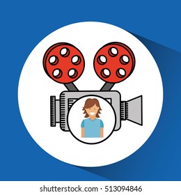 cheerful girl conecpt cinema camera icon design vector illustraion eps 10