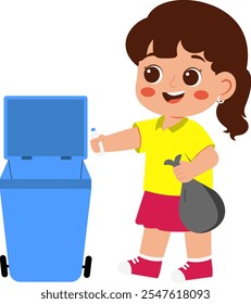 Cheerful Girl Disposing Trash Illustration