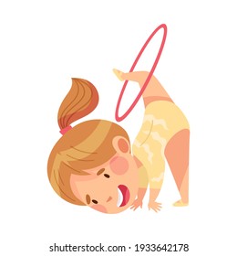 Cheerful Girl Doing Artistic Gymnastics with Hula Hoop Vector Illustration
