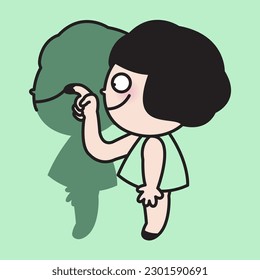 Cheerful Girl Drawing Smile Lips On Her Shadow Concept Card Character illustration