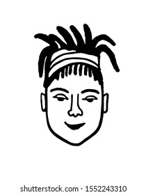 Cheerful girl with dreadlocks. Hipster style portrait. Doodle sketch. Hand drawn vector illustration of funny character.