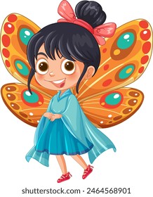 Cheerful girl dressed as a vibrant butterfly