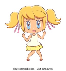 Cheerful girl, excited, gesture, cute, child, vector illustration