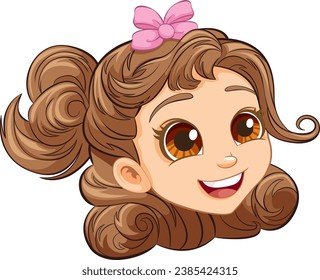 Cheerful girl with a hair ribbon in a cartoon illustration