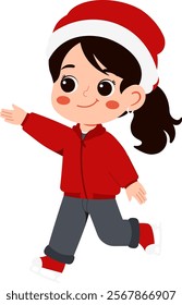 Cheerful Girl Ice Skating in Winter Outfit Illustration
