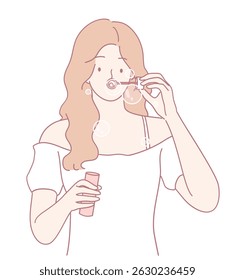 A cheerful girl joyfully creating colorful bubbles with her magical soap wand, enjoying playful moments
