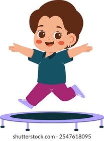 Cheerful Girl Jumping on a Trampoline Illustration