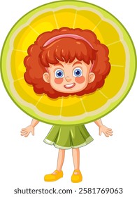 A cheerful girl with a lemon slice head