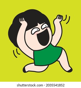 Cheerful Girl is Making Happy Gestures. Human Expressions And Emotions Concept Card Character illustration