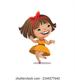 A cheerful girl on a white background. Vector. Children's illustration.