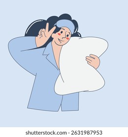 Cheerful Girl in Pajamas with Pillow and Sleep Mask Illustration