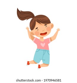 Cheerful Girl with Ponytail Jumping with Joy and Excitement Vector Illustration