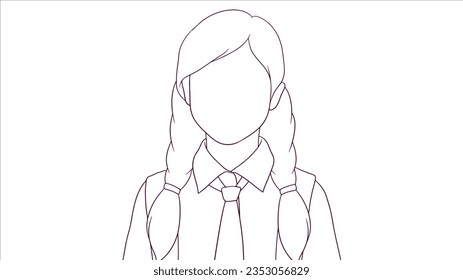 Cheerful Girl Ready for School, hand drawn style vector illustration