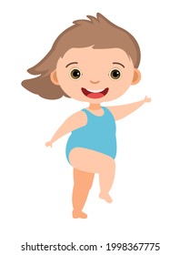 The cheerful girl rejoices. Prepared for water games in the sea, river or pool. In beachwear. Isolated on white background. Illustration in cartoon style. Flat design. Vector art