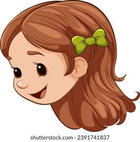 A cheerful girl with a ribbon in her hair, wearing a smile