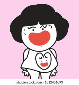 Cheerful Girl With Sad Face In Her Heart Concept Card Character illustration