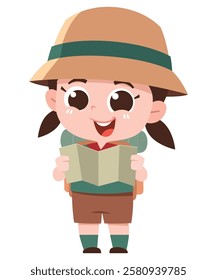 Cheerful Girl Scout Explorer with Map