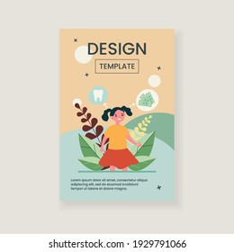 Cheerful girl selling her tooth. Child holding tooth, counting money, though cloud flat vector illustration. Tooth fairy, dental care, dentistry concept for banner, website design or landing web page