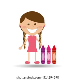 cheerful girl study crayons design vector illustration eps 10