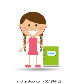 cheerful girl study notebook design vector illustration eps 10