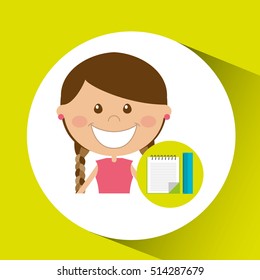 cheerful girl study notebook ruler design vector illustration eps 10