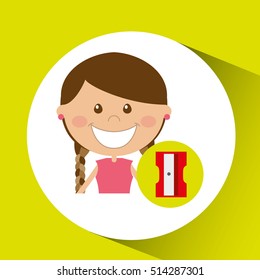 cheerful girl study sharpener design vector illustration eps 10